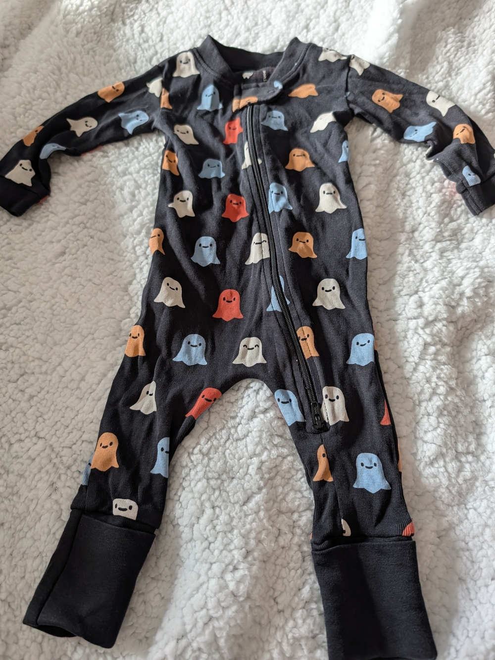 Toddler Black Ghost-Print Zip Footie Pajamas